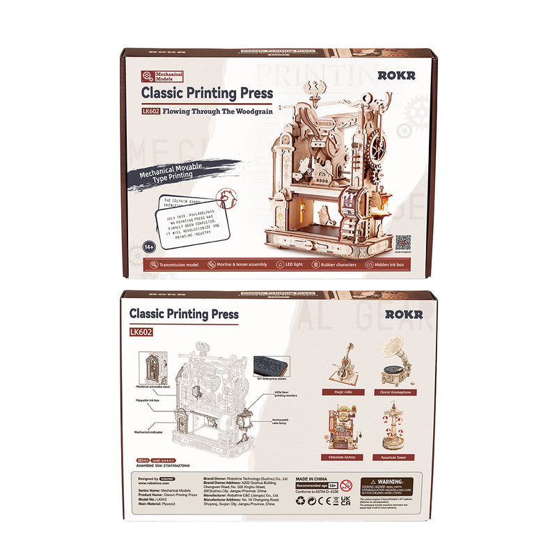 Klassische mechanische Druckpresse - 3D-Holzpuzzle