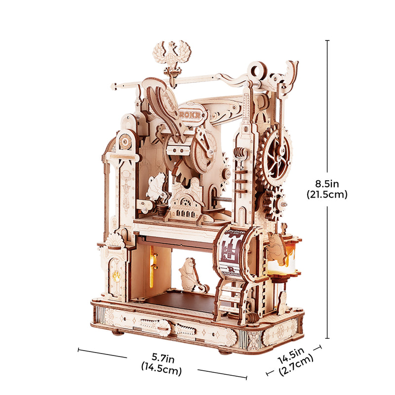 Klassische mechanische Druckpresse - 3D-Holzpuzzle