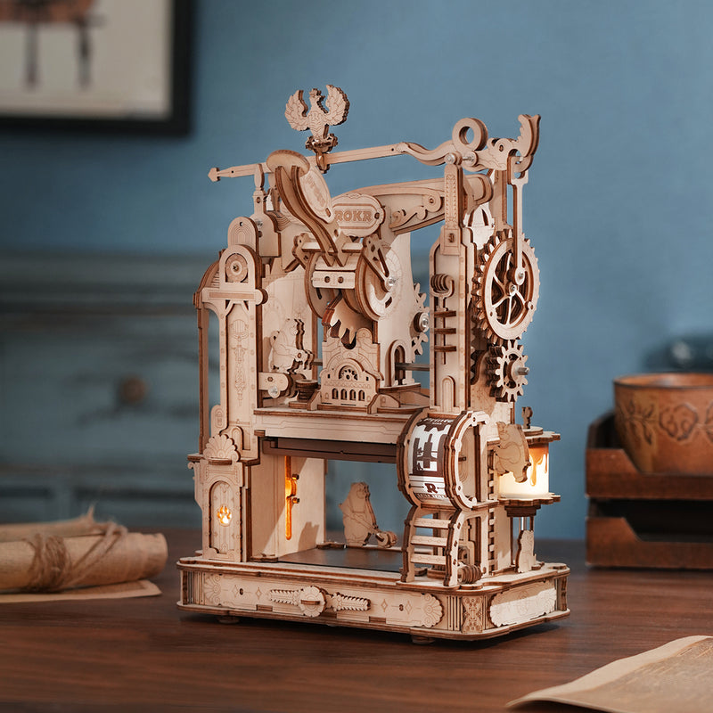 Klassische mechanische Druckpresse - 3D-Holzpuzzle